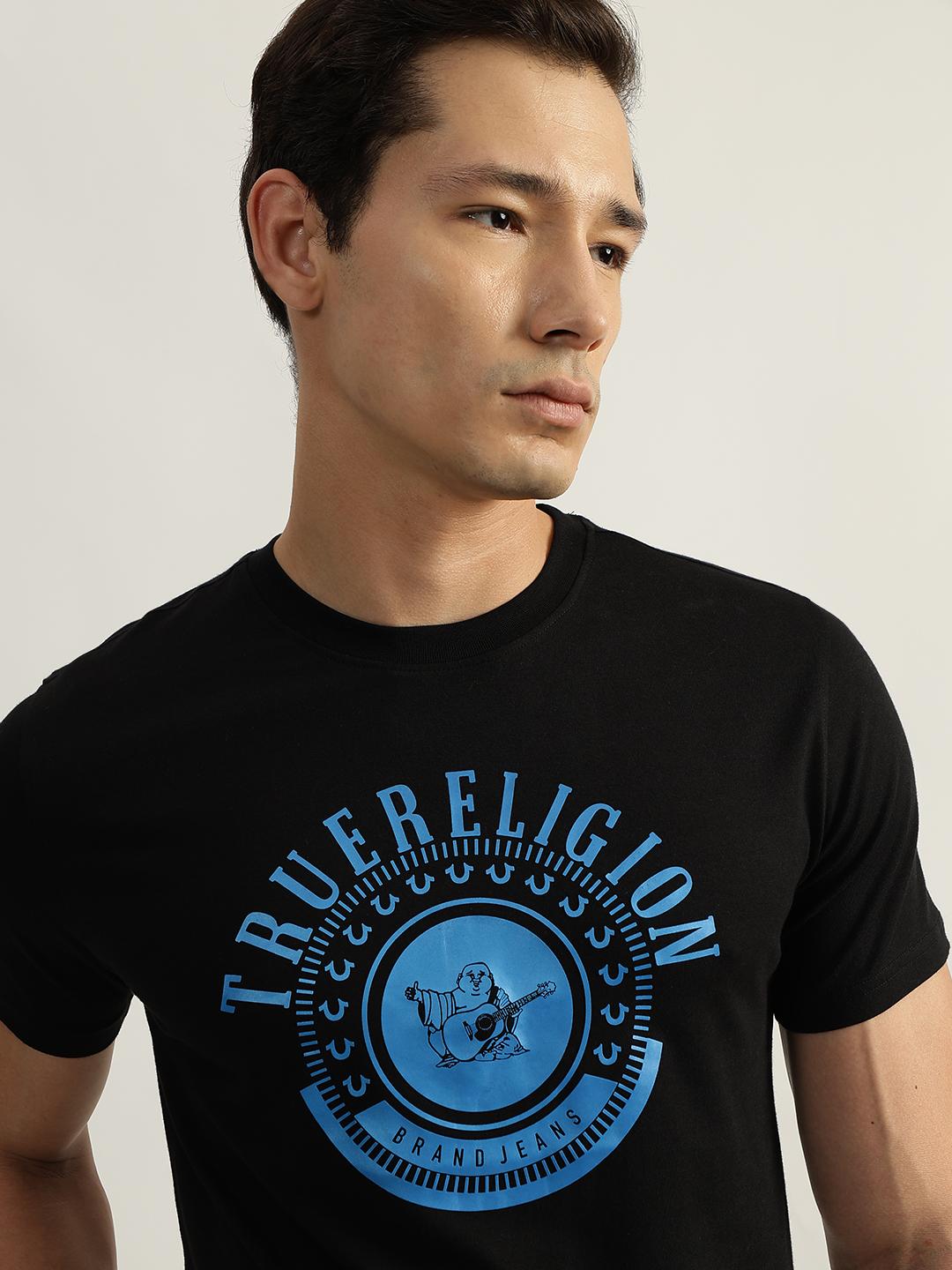 True Religion Men Black Printed Round Neck Short Sleeves T-Shirt