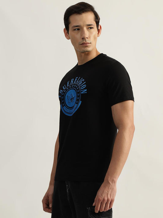 True Religion Men Black Printed Round Neck Short Sleeves T-Shirt
