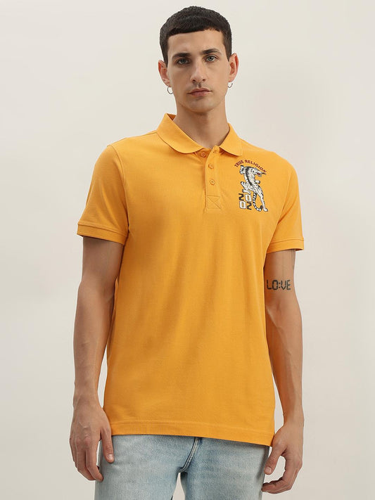 True Religion Men Yellow Solid Polo Collar Short Sleeves Polo T-Shirt