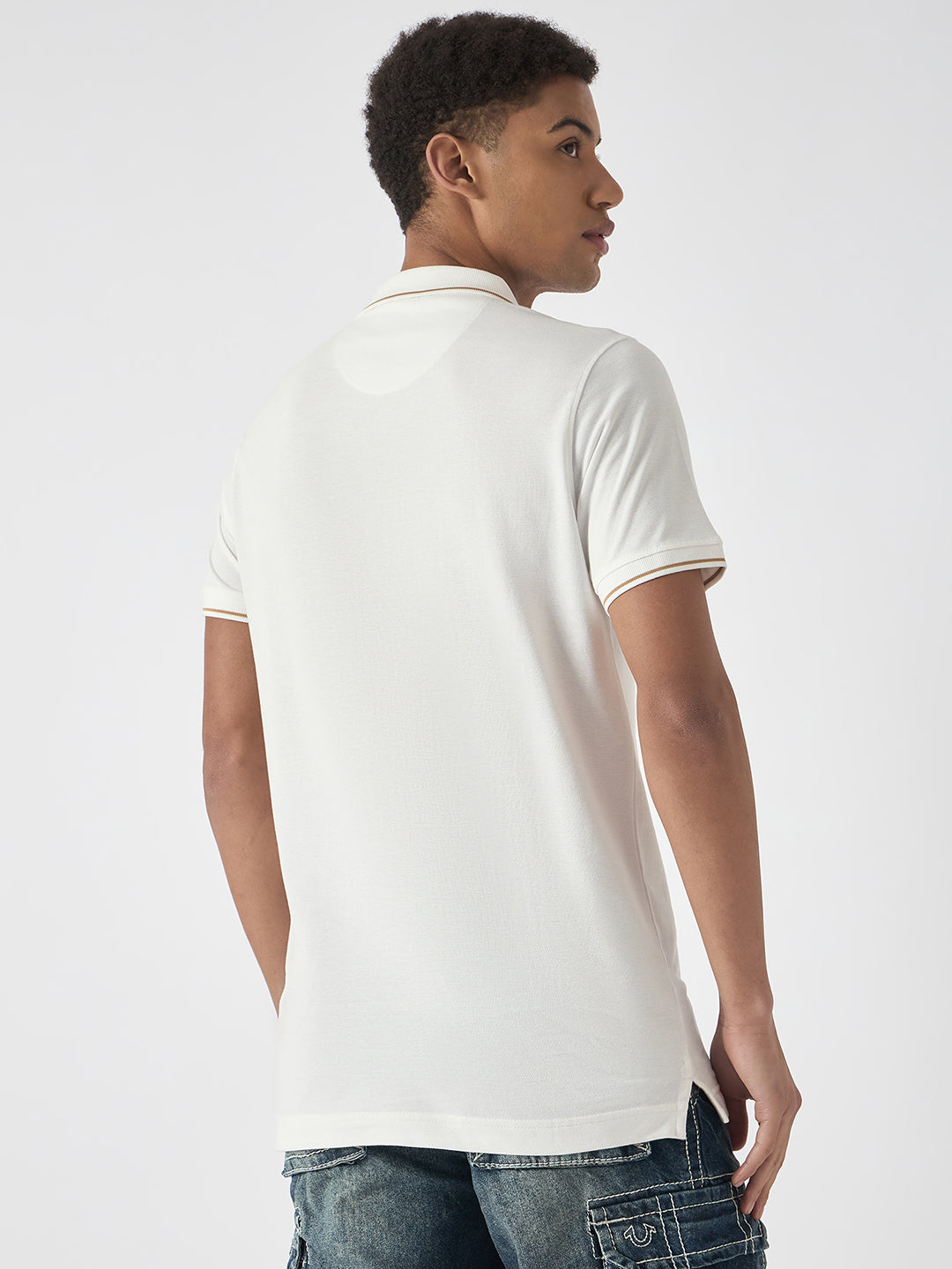 True Religion Men White Solid Polo Collar Short Sleeves Polo T-Shirt