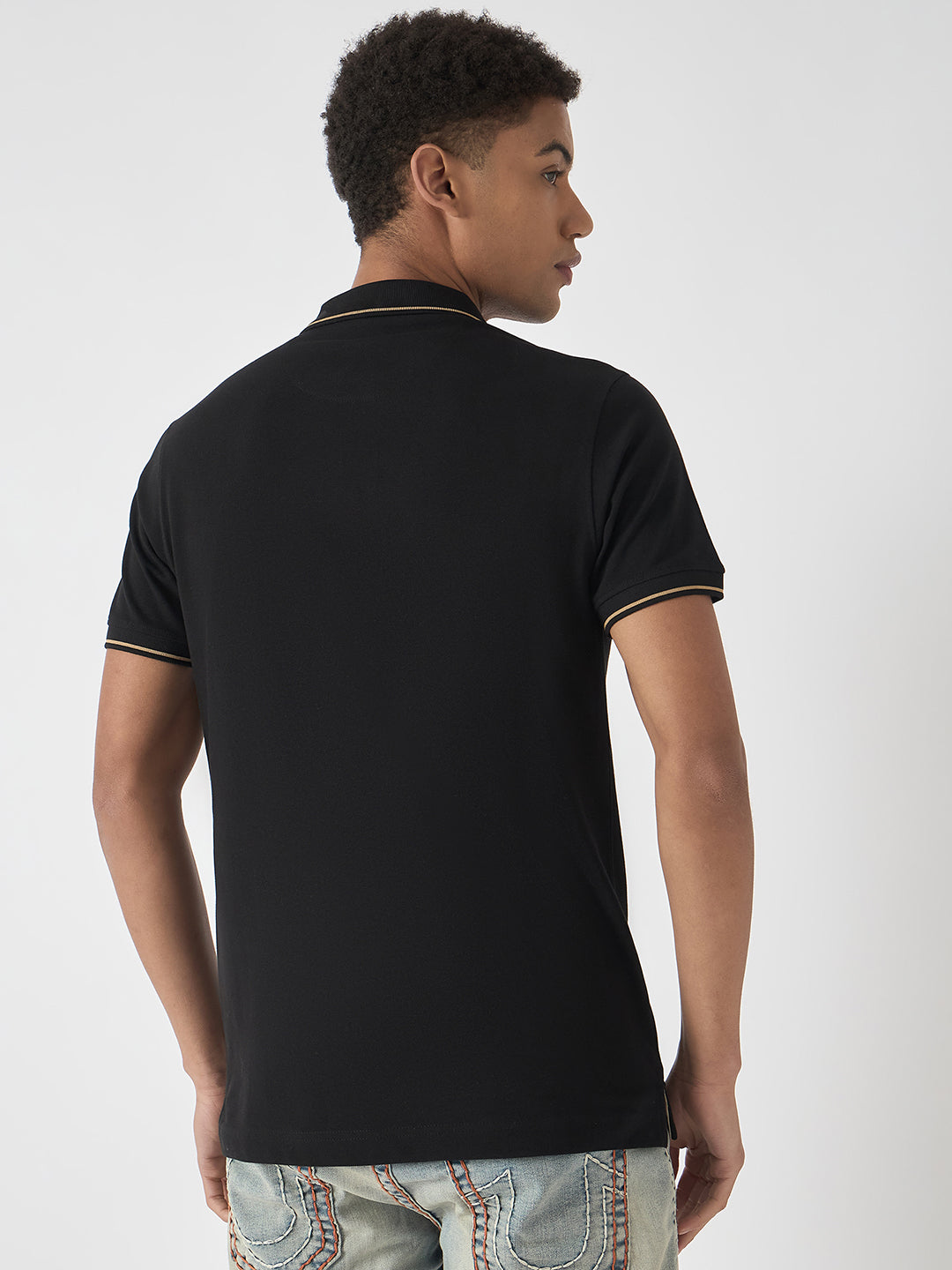 True Religion Men Black Solid Polo Collar Short Sleeves Polo T-Shirt