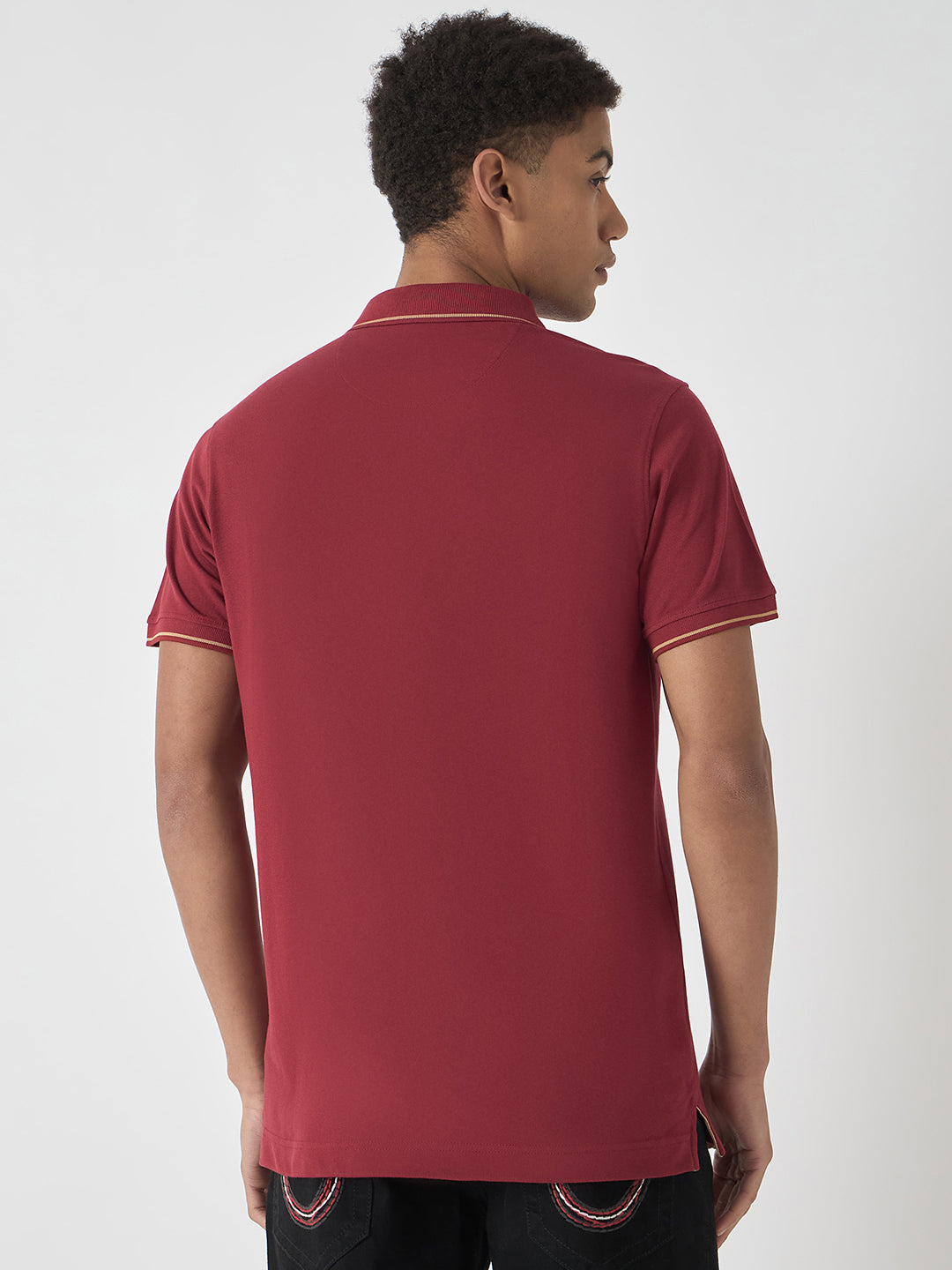 True Religion Men Red Solid Polo Collar Short Sleeves Polo T-Shirt