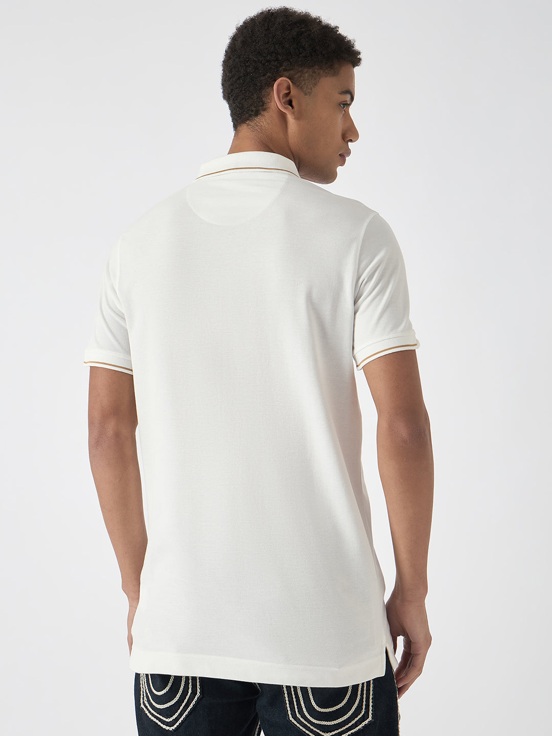 True Religion Men White Solid Polo Collar Short Sleeves Polo T-Shirt