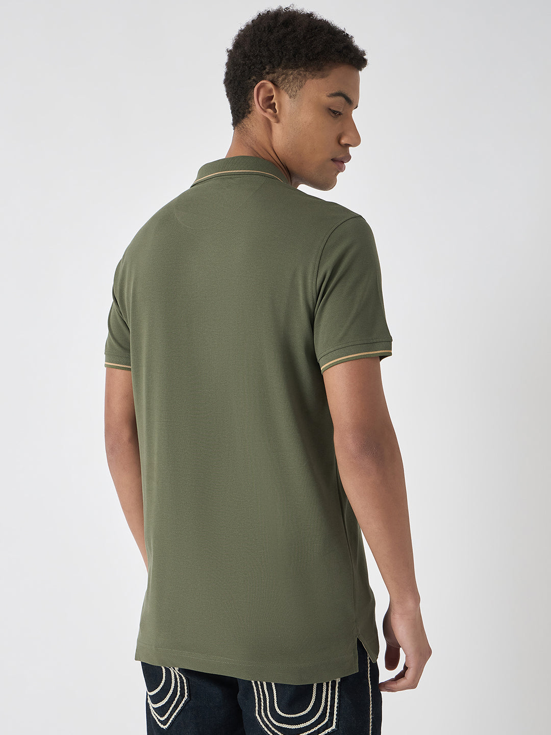 True Religion Men Green Solid Polo Collar Short Sleeves Polo T-Shirt
