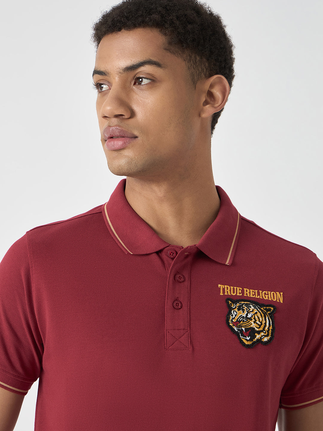 True Religion Men Red Solid Polo Collar Short Sleeves Polo T-Shirt