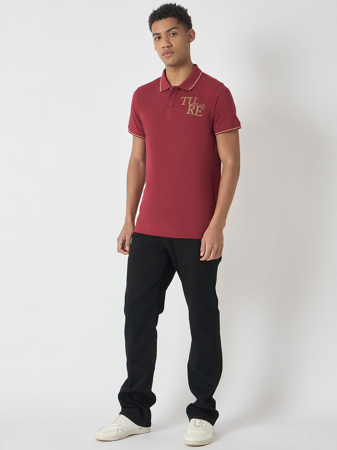True Religion Men Red Solid Polo Collar Short Sleeves Polo T-Shirt