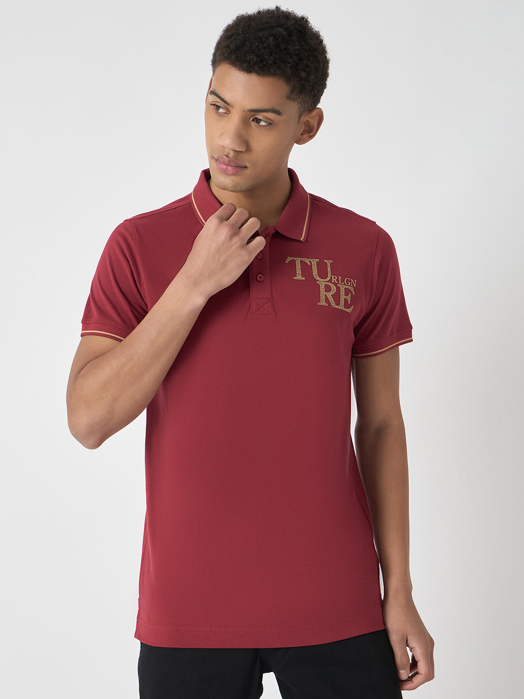 True Religion Men Red Solid Polo Collar Short Sleeves Polo T-Shirt