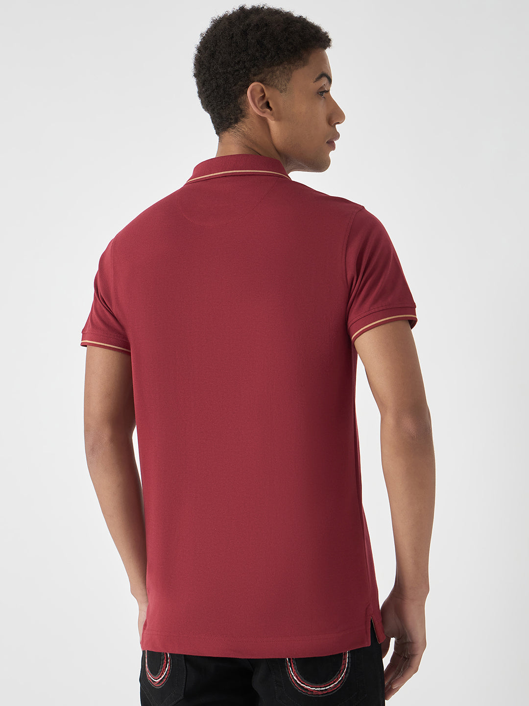 True Religion Men Red Solid Polo Collar Short Sleeves Polo T-Shirt