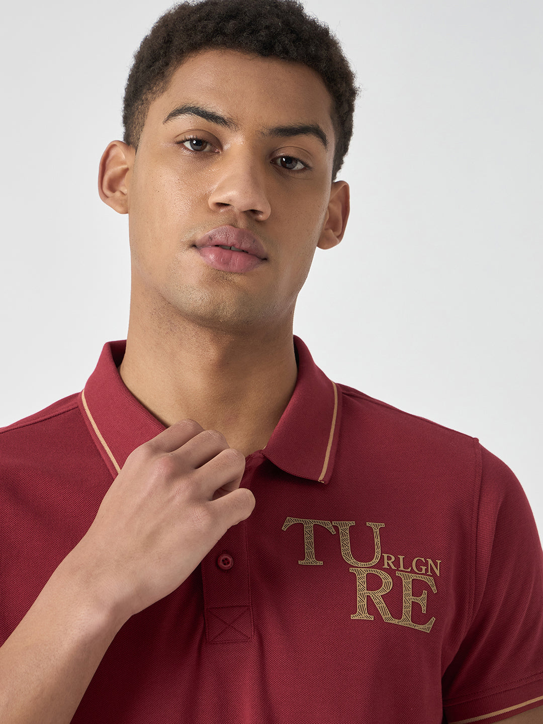 True Religion Men Red Solid Polo Collar Short Sleeves Polo T-Shirt