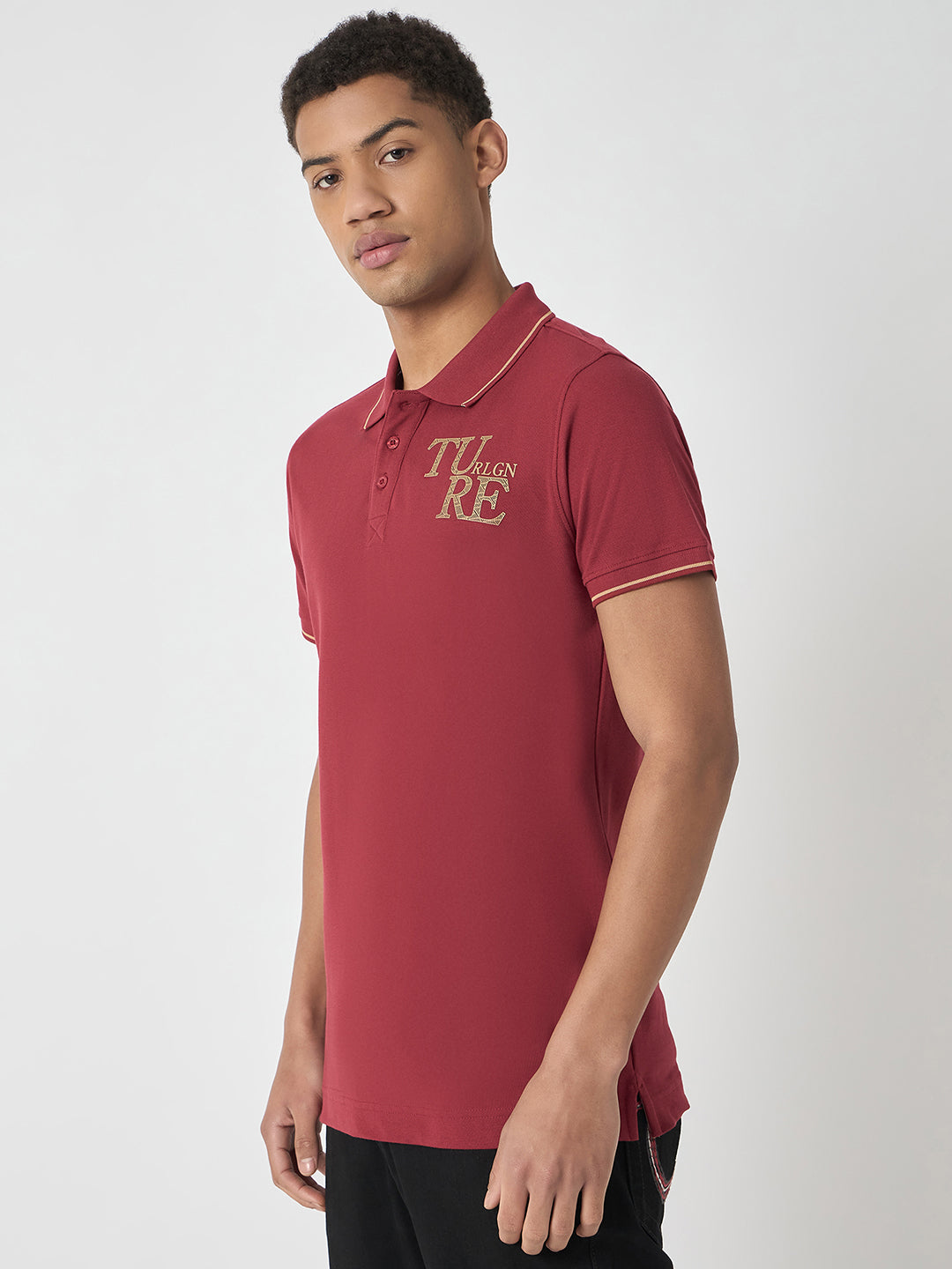 True Religion Men Red Solid Polo Collar Short Sleeves Polo T-Shirt