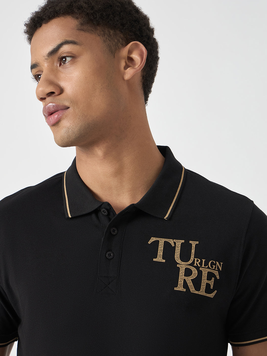 True Religion Men Black Solid Polo Collar Short Sleeves Polo T-Shirt