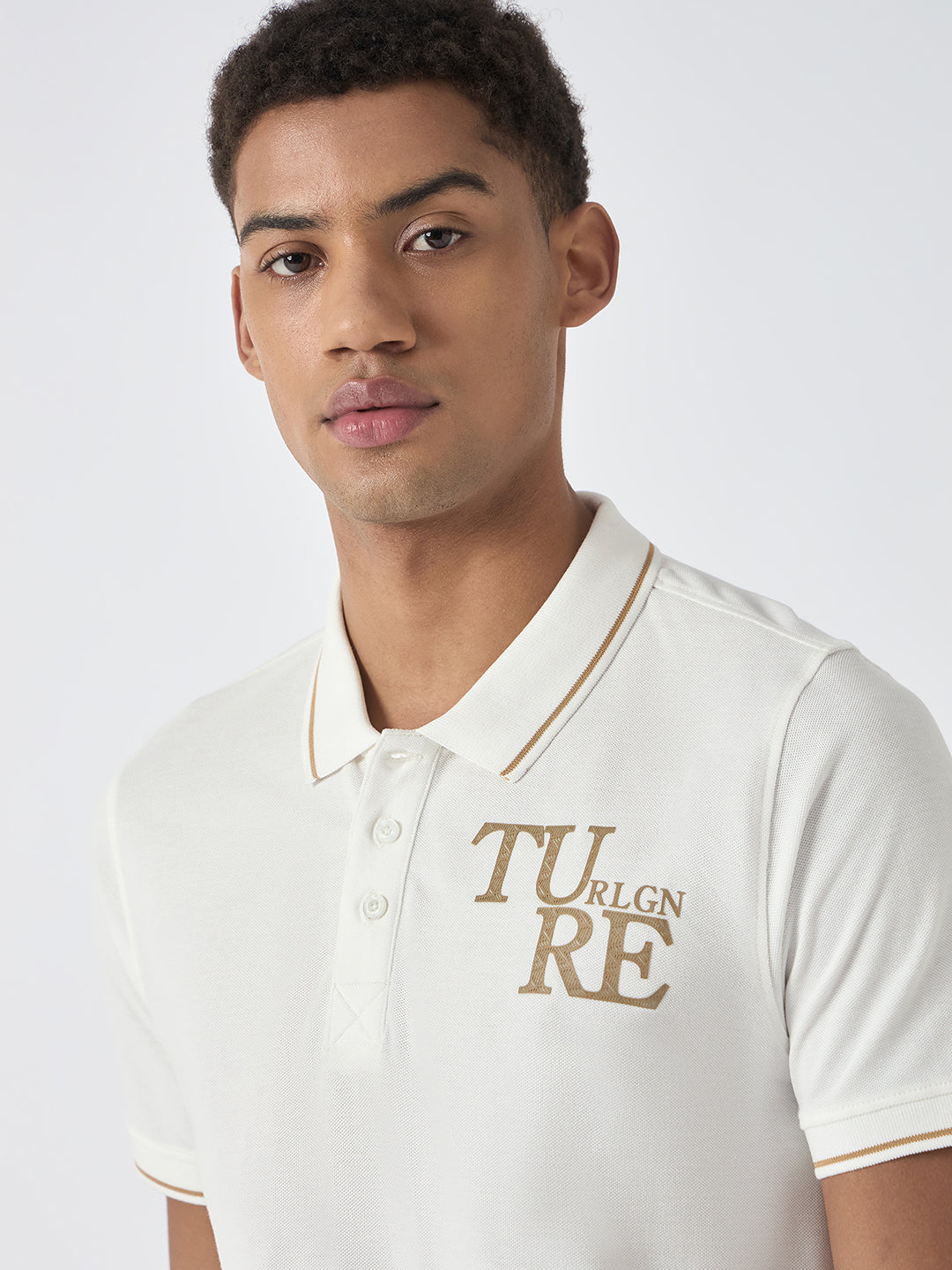 True Religion Men White Solid Polo Collar Short Sleeves Polo T-Shirt