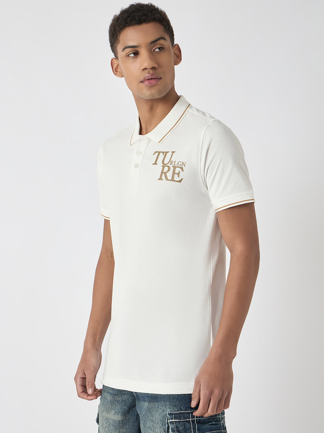 True Religion Men White Solid Polo Collar Short Sleeves Polo T-Shirt