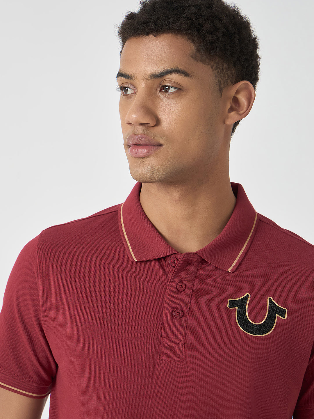 True Religion Men Red Solid Polo Collar Short Sleeves Polo T-Shirt
