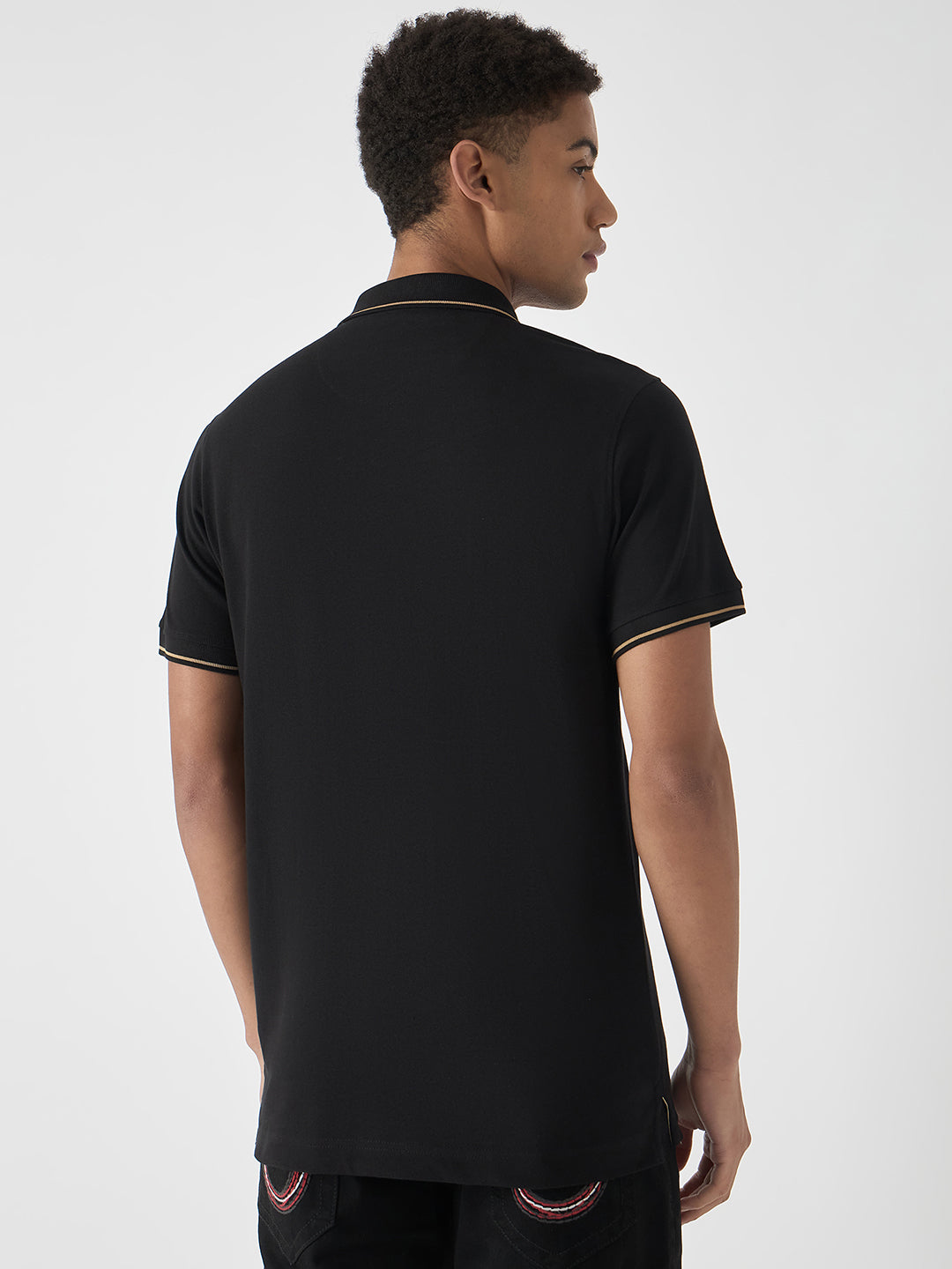 True Religion Men Black Solid Polo Collar Short Sleeves Polo T-Shirt