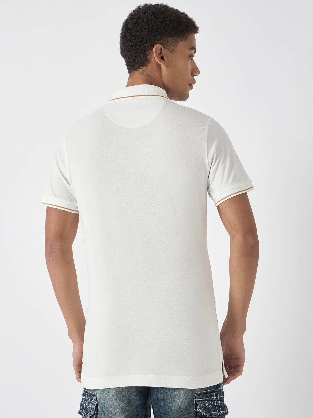 True Religion Men White Solid Polo Collar Short Sleeves Polo T-Shirt