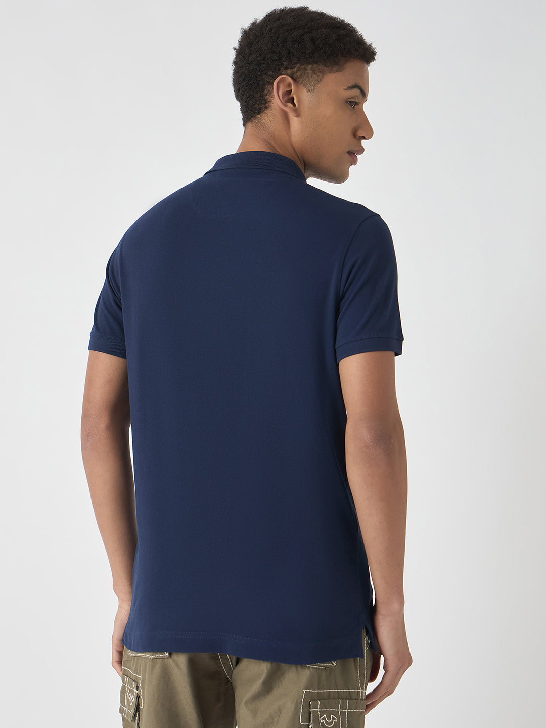 True Religion Men Navy Blue Solid Polo Collar Short Sleeves Polo T-Shirt