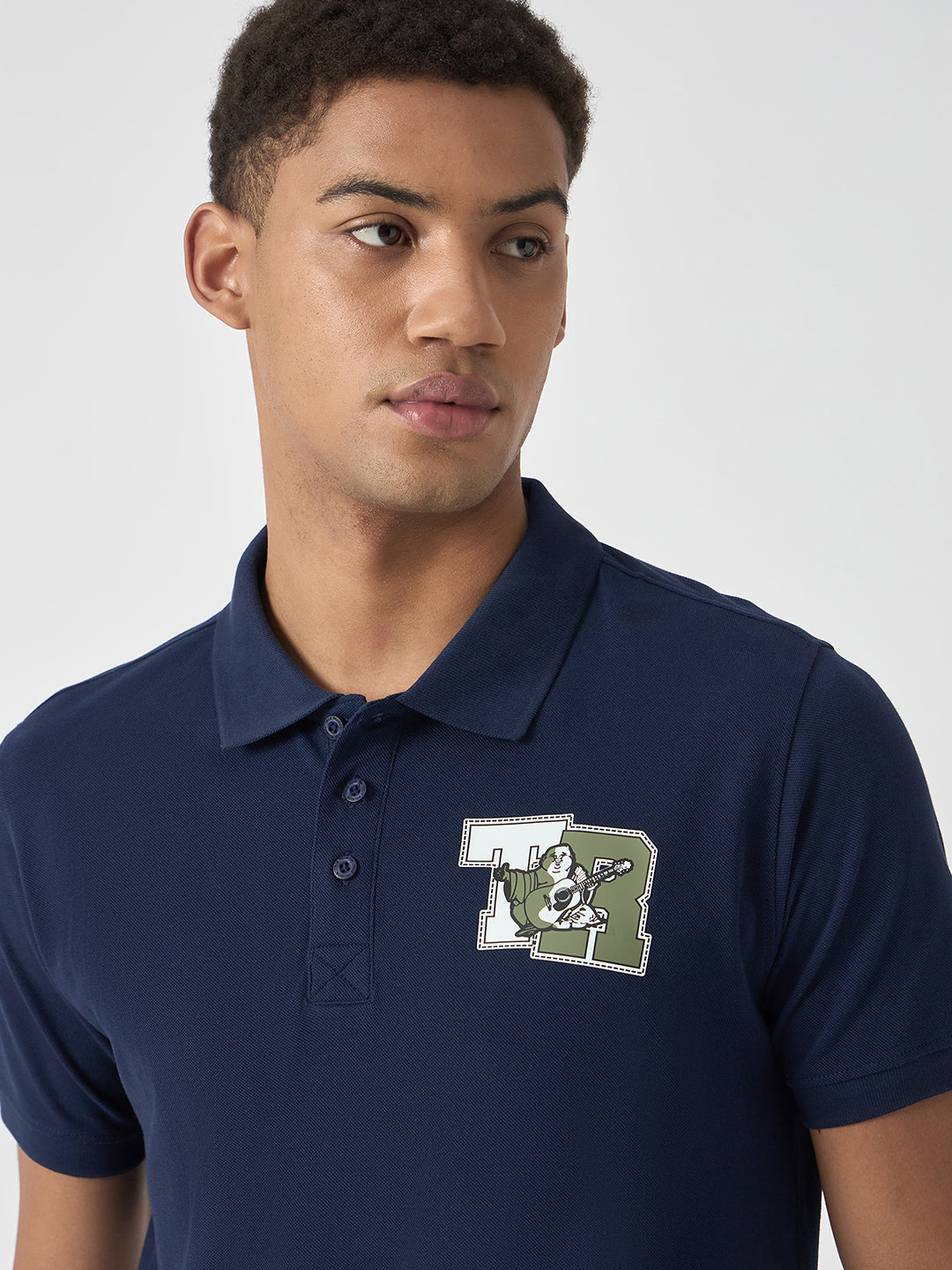 True Religion Men Navy Blue Solid Polo Collar Short Sleeves Polo T-Shirt