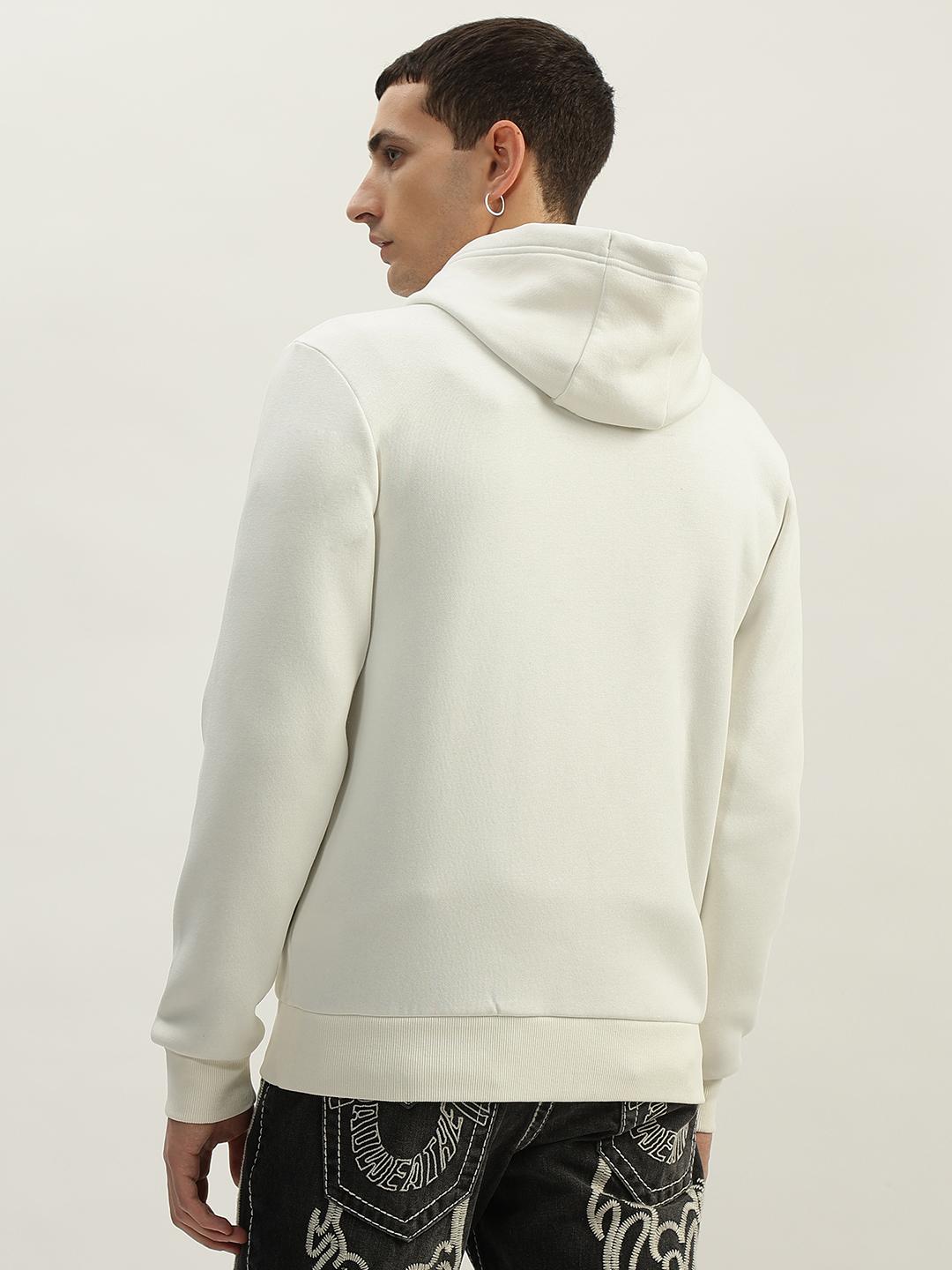 True Religion Men White Solid Hooded Full Sleeves Sweatshirt