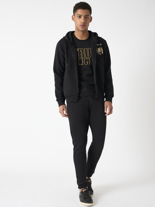 True Religion Men Black Solid Hooded Full Sleeves Sweatshirt