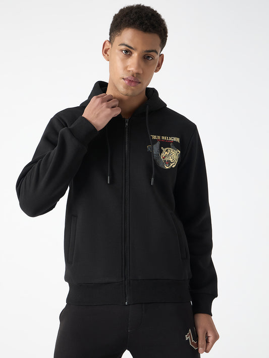 True Religion Men Black Solid Hooded Full Sleeves Sweatshirt