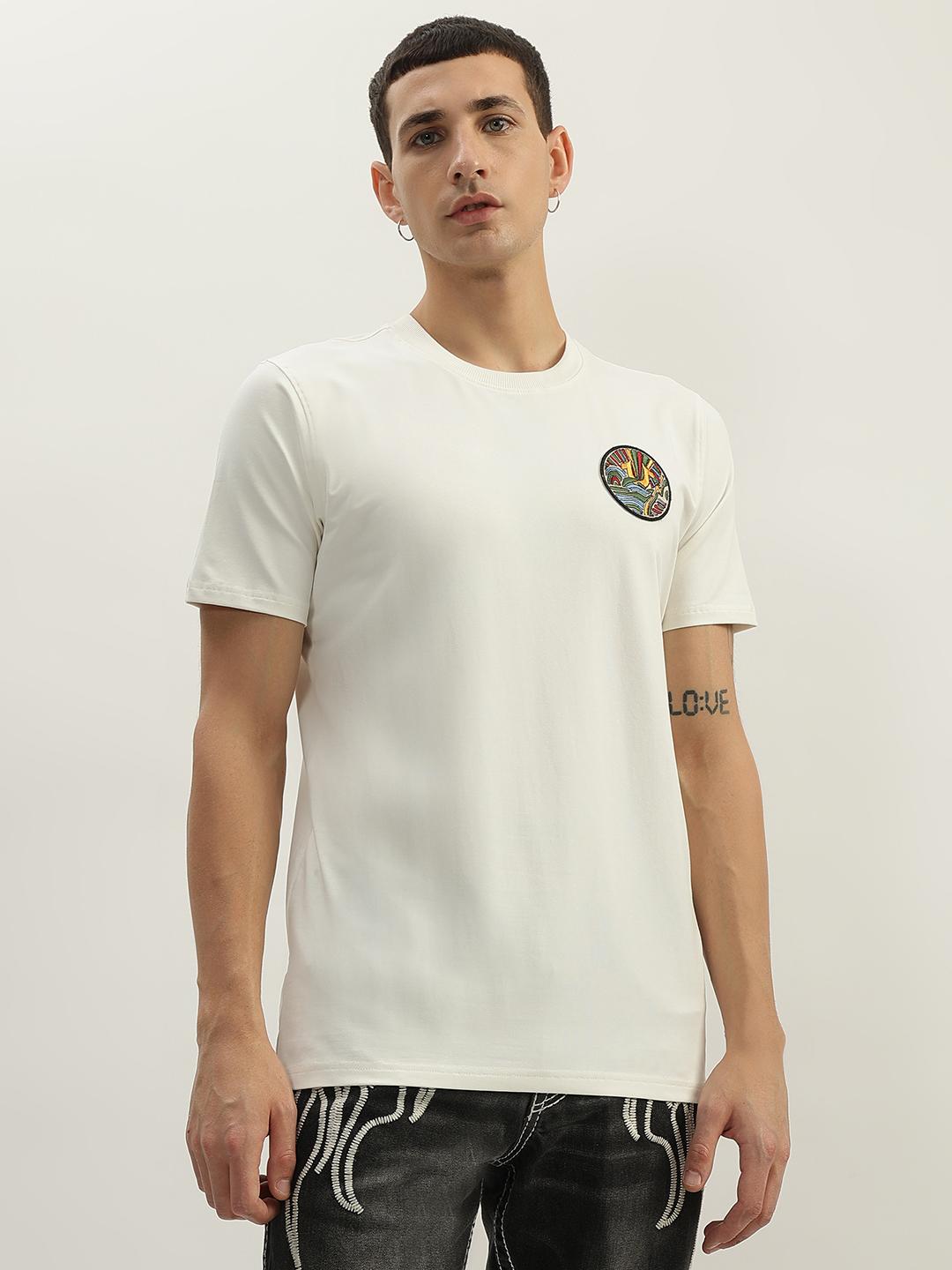 True Religion Men White Printed Round Neck Short Sleeves T-Shirt