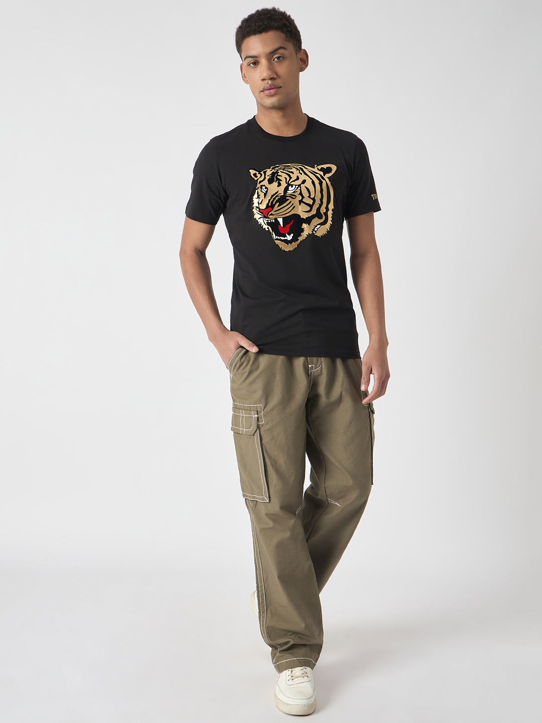 True Religion Men Black Printed Round Neck Short Sleeves T-Shirt