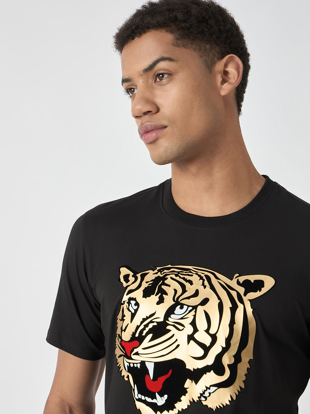 True Religion Men Black Printed Round Neck Short Sleeves T-Shirt