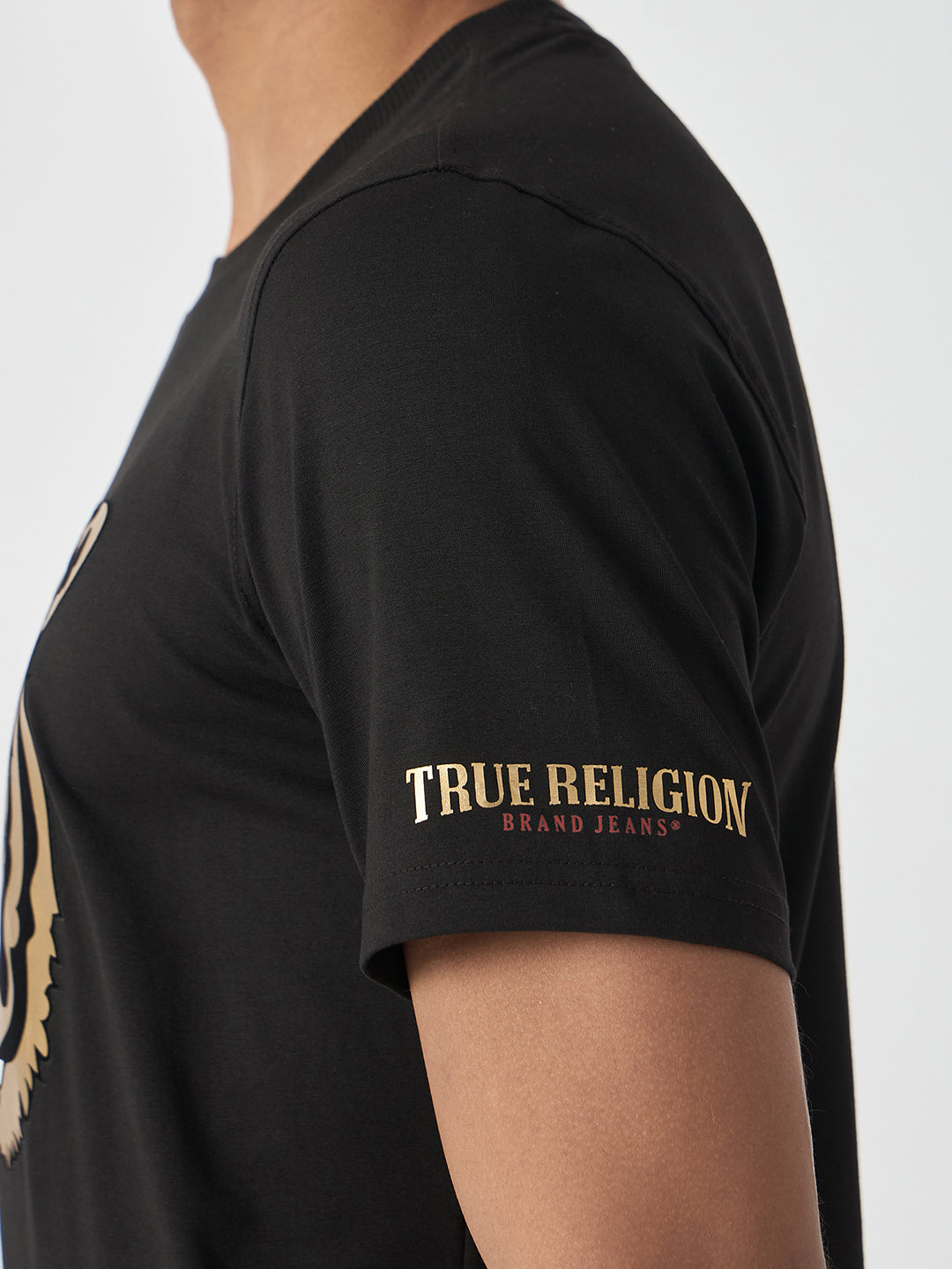 True Religion Men Black Printed Round Neck Short Sleeves T-Shirt
