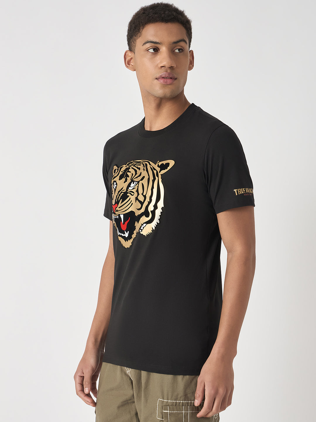 True Religion Men Black Printed Round Neck Short Sleeves T-Shirt