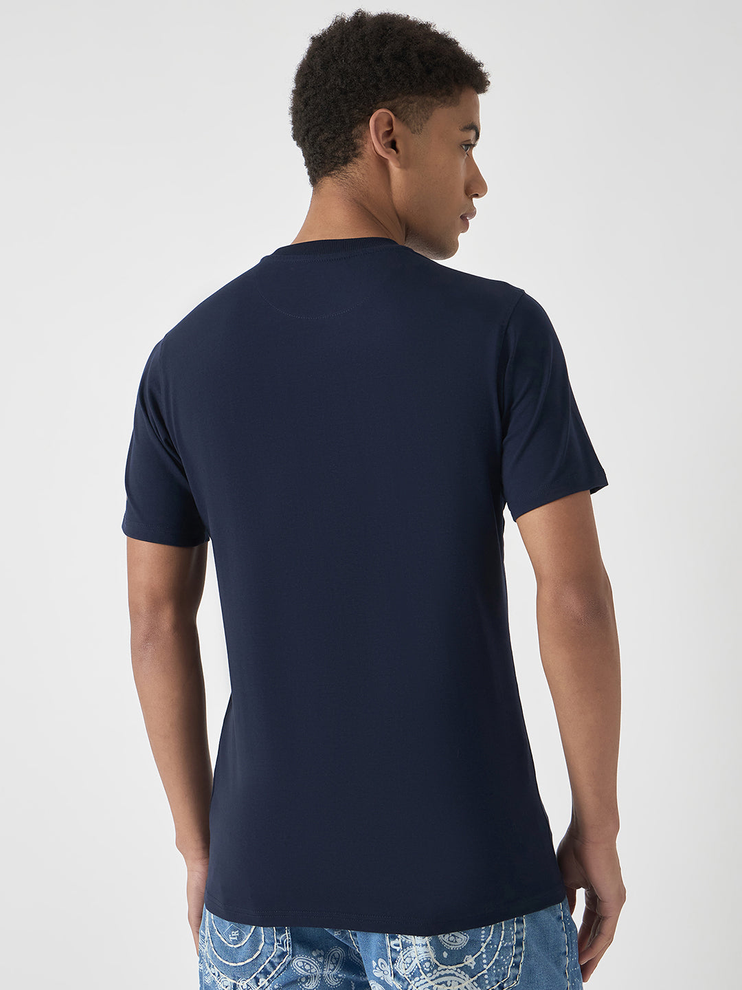 True Religion Men Navy Blue Printed Round Neck Short Sleeves T-Shirt