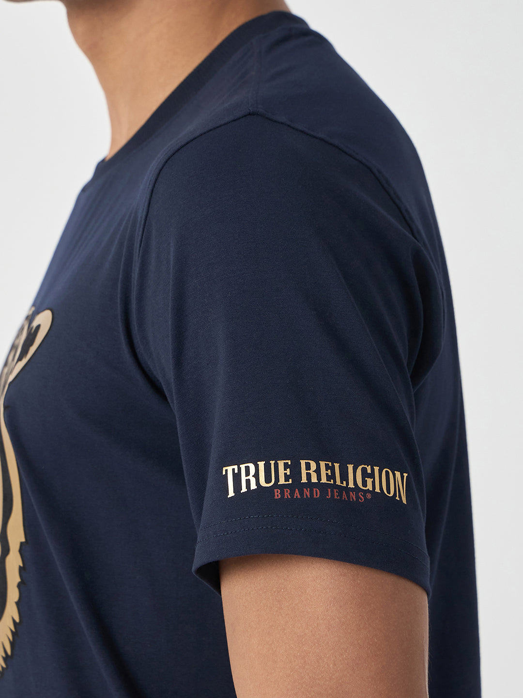 True Religion Men Navy Blue Printed Round Neck Short Sleeves T-Shirt