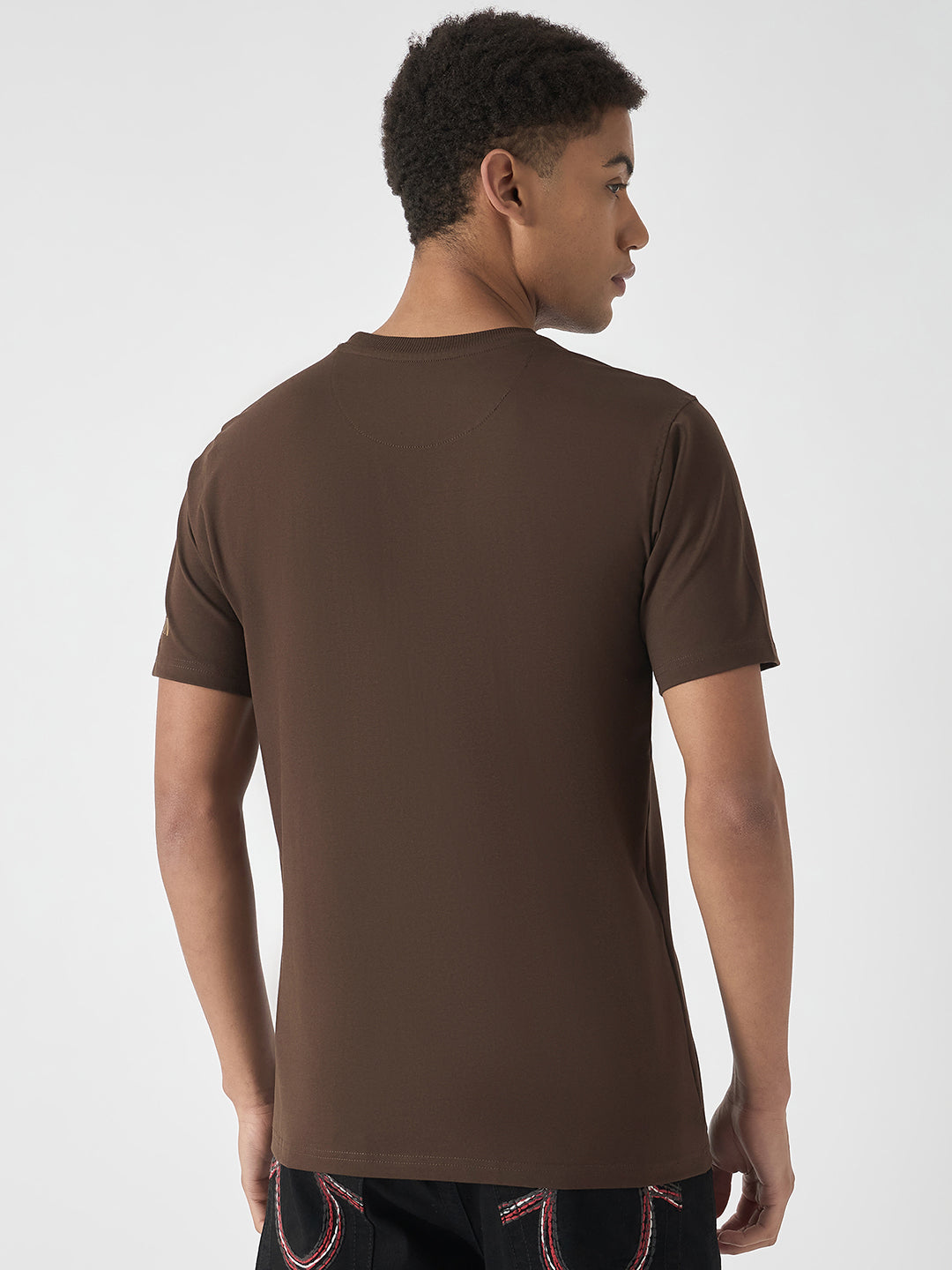 True Religion Men Brown Printed Round Neck Short Sleeves T-Shirt