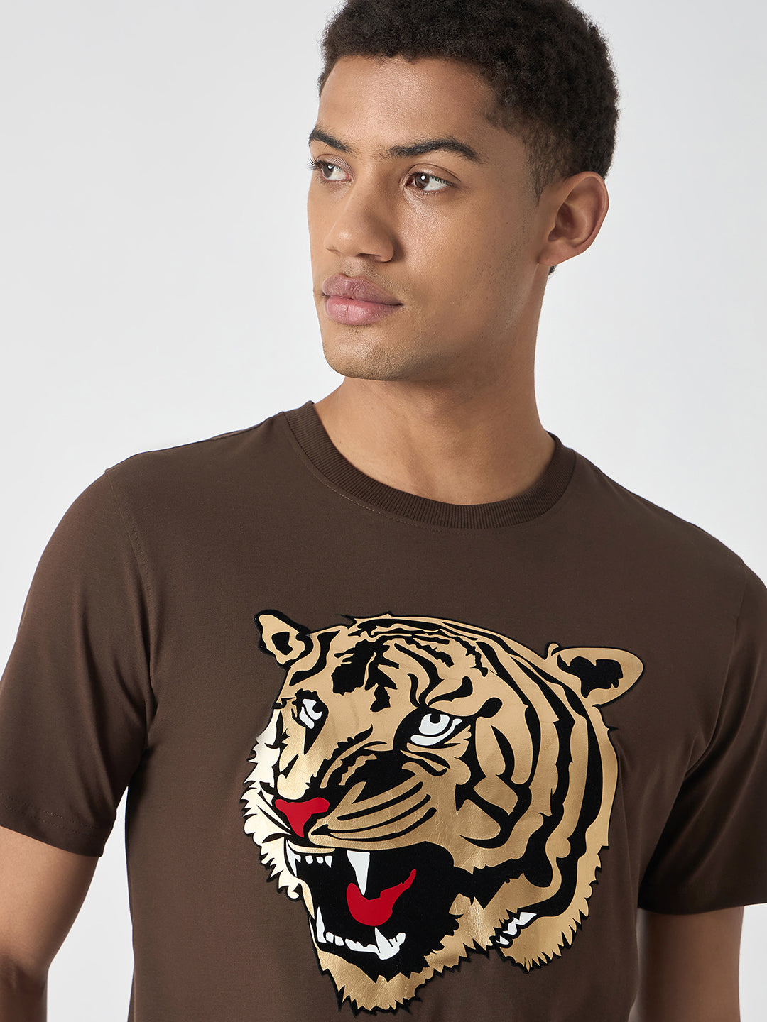 True Religion Men Brown Printed Round Neck Short Sleeves T-Shirt