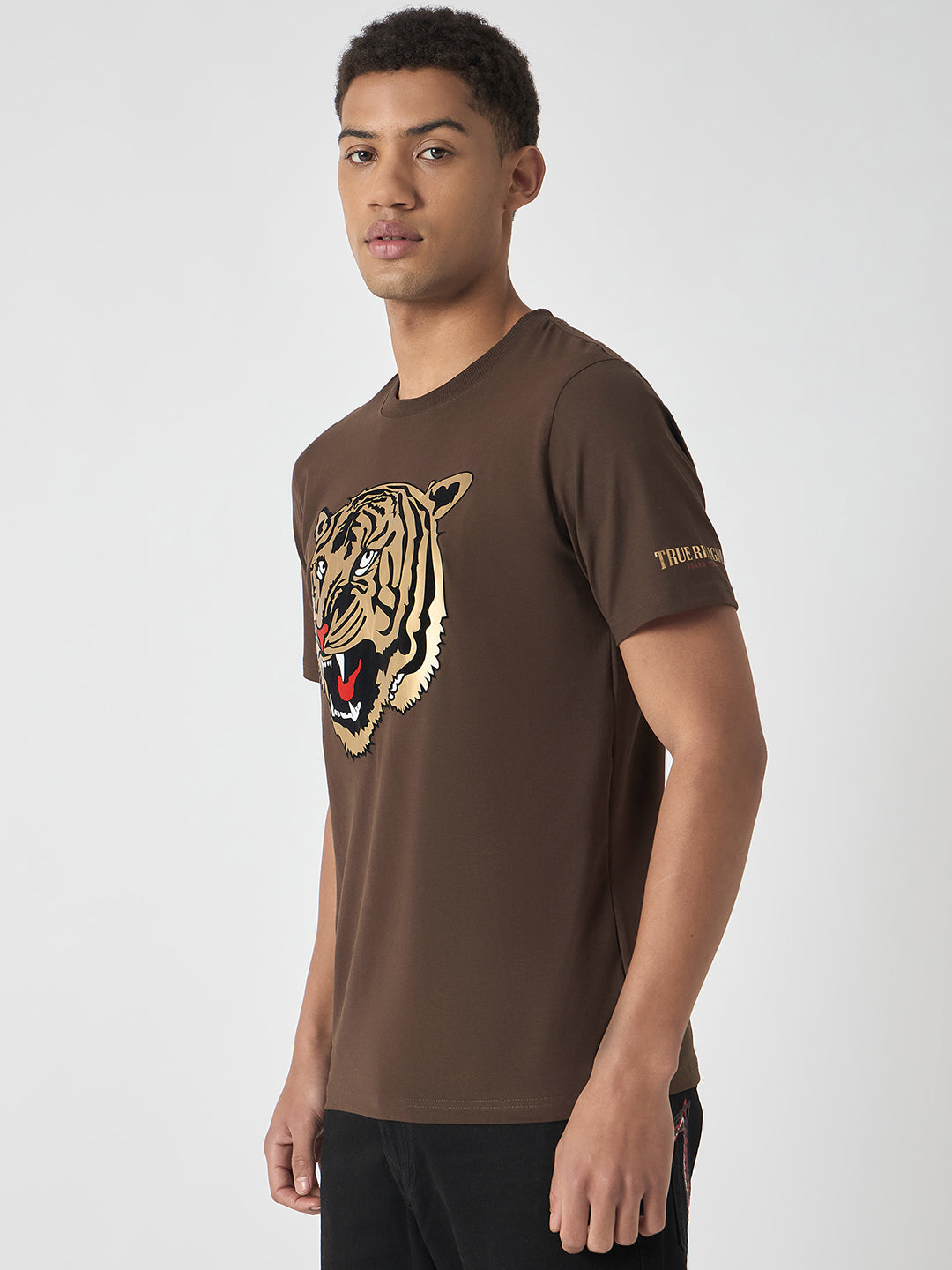 True Religion Men Brown Printed Round Neck Short Sleeves T-Shirt