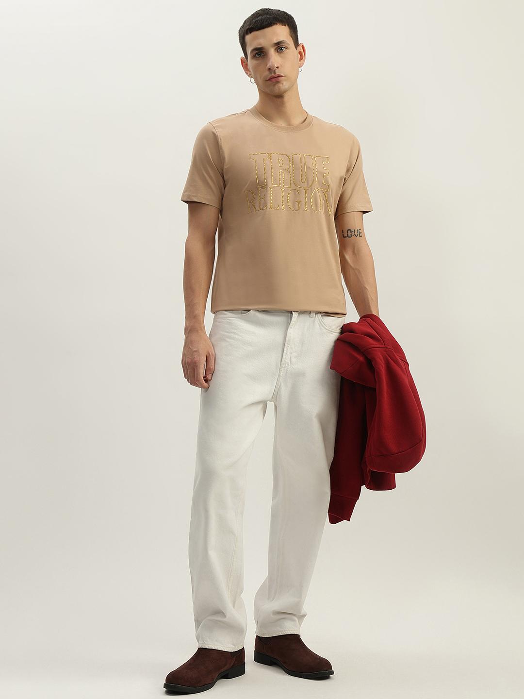 True Religion Men Beige Printed Round Neck Short Sleeves T-Shirt