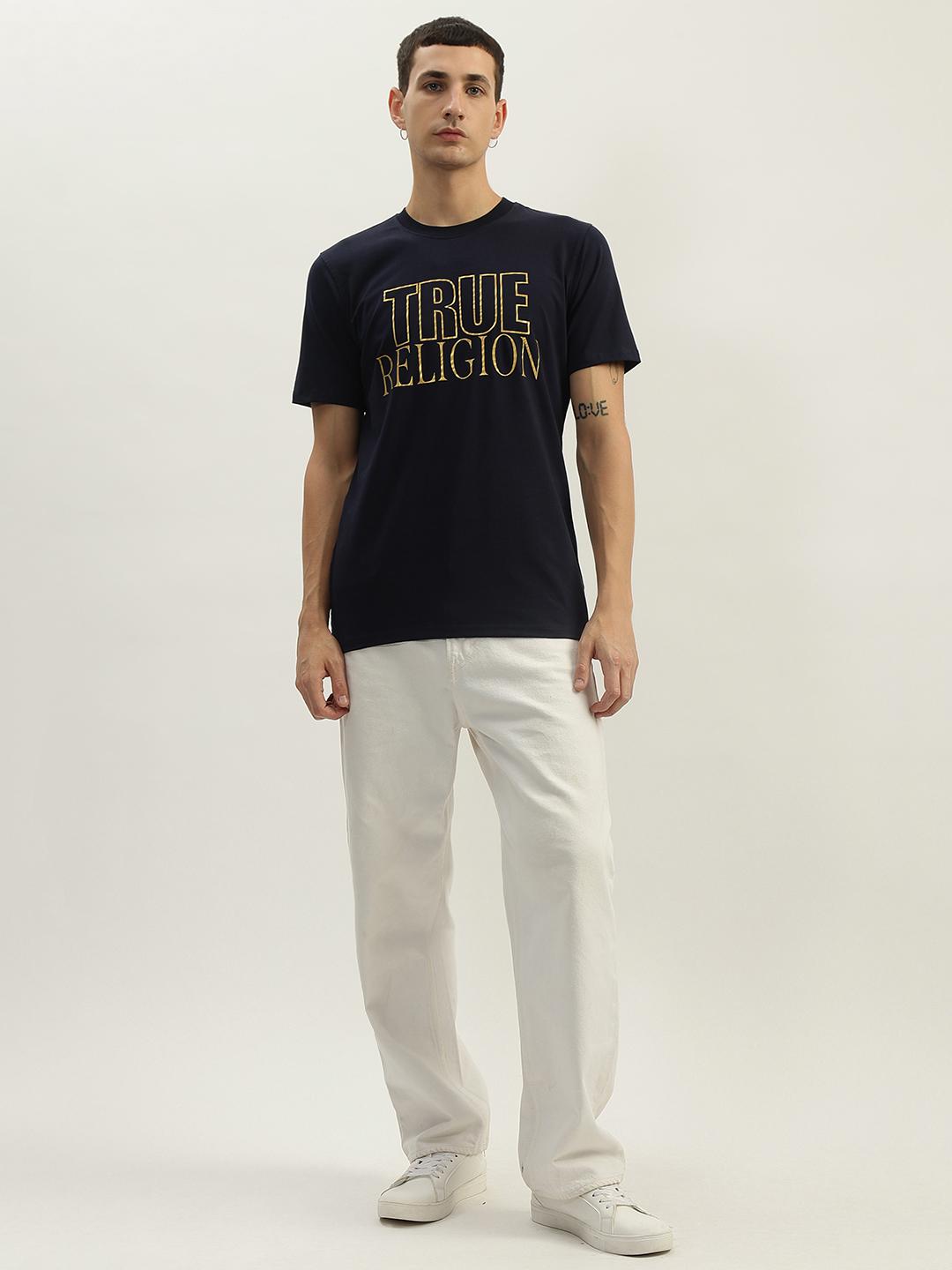 True Religion Men Navy Blue Printed Round Neck Short Sleeves T-Shirt