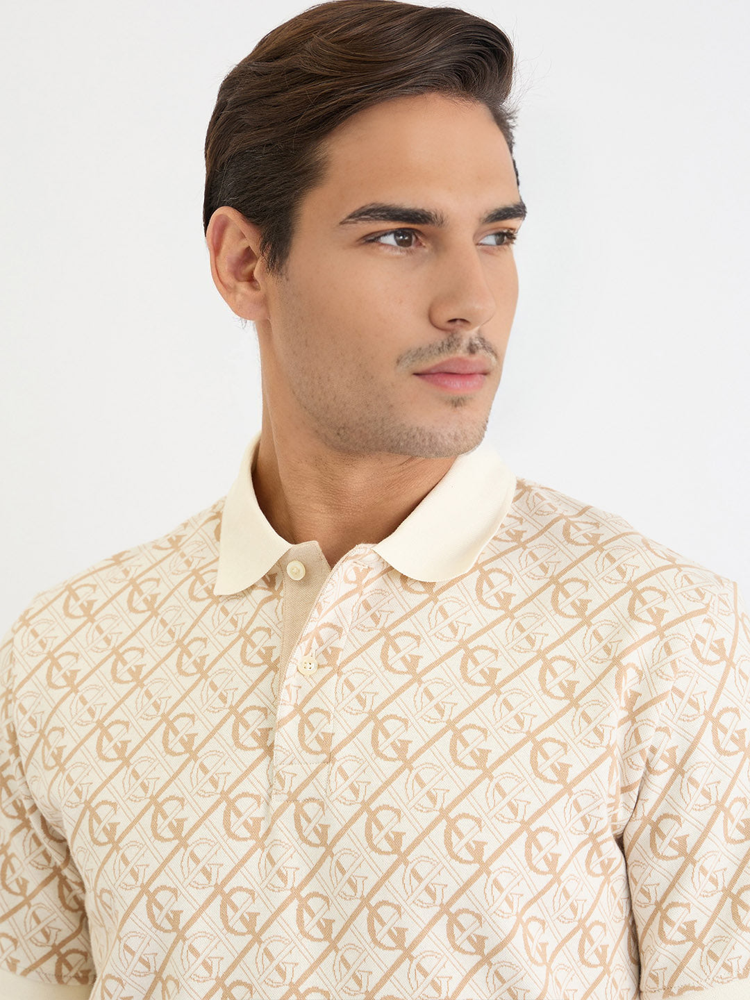 Gant Men Cream Printed Polo Tshirt