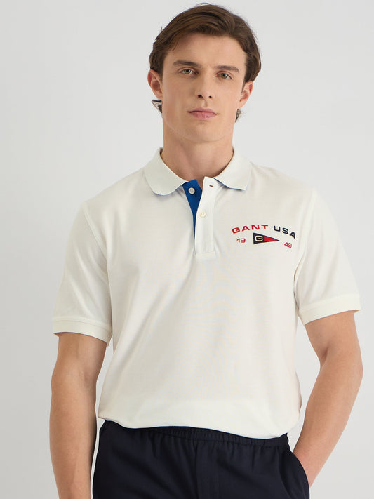 Gant Men White Regular Fit Solid Polo Tshirt