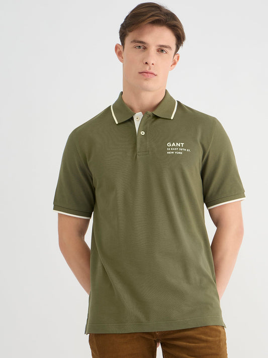 Gant Men Green Regular Fit Solid Polo Tshirt
