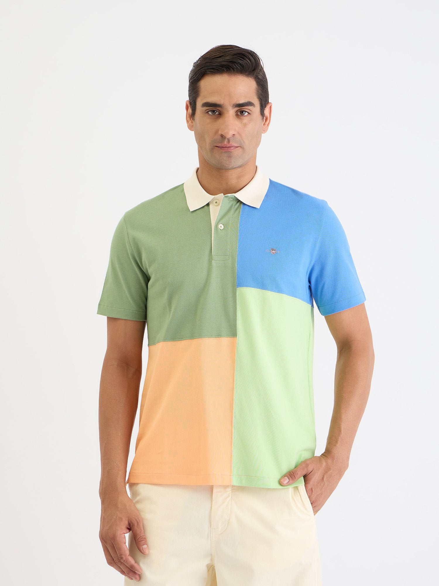 Gant Men Green Color Block Polo Tshirt