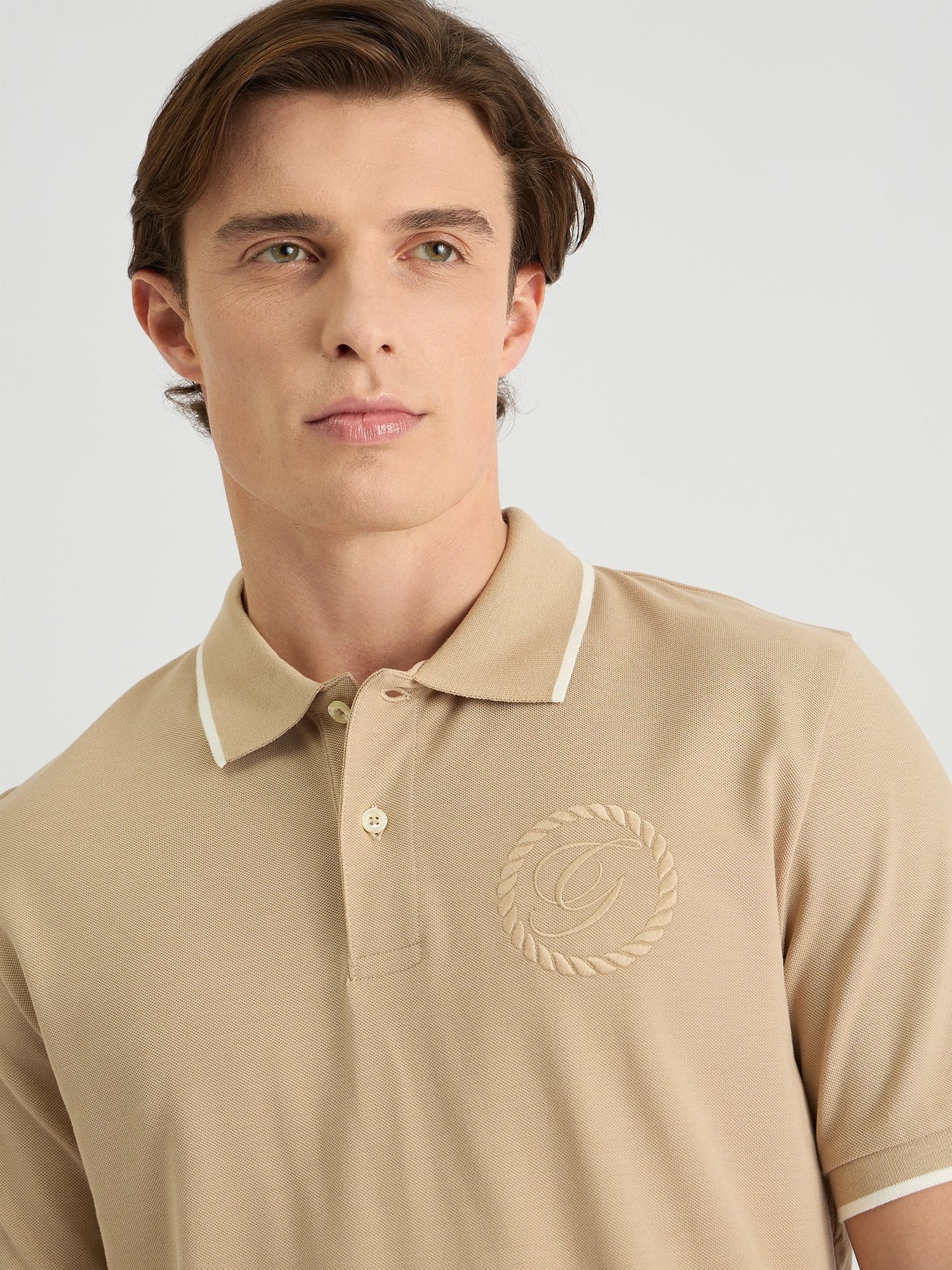 Gant Men Beige Regular Fit Solid Polo Tshirt