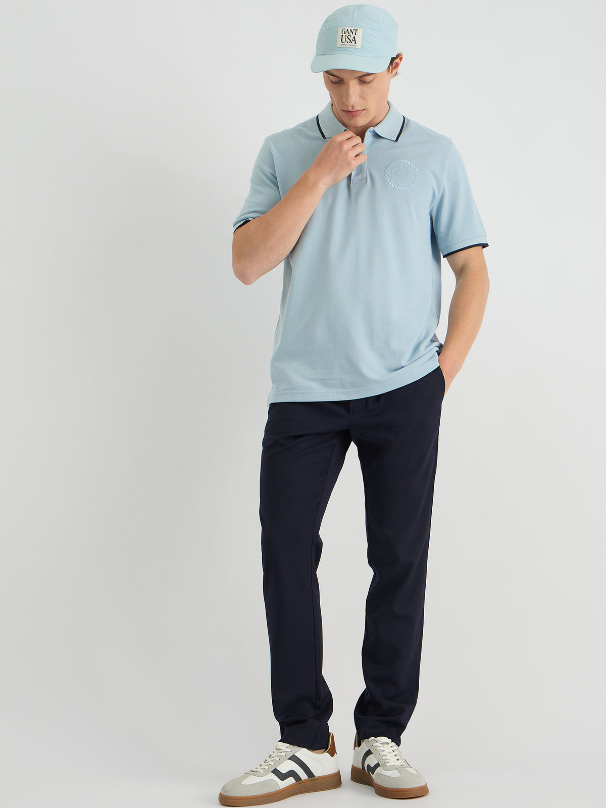 Gant Men Blue Regular Fit Solid Polo Tshirt