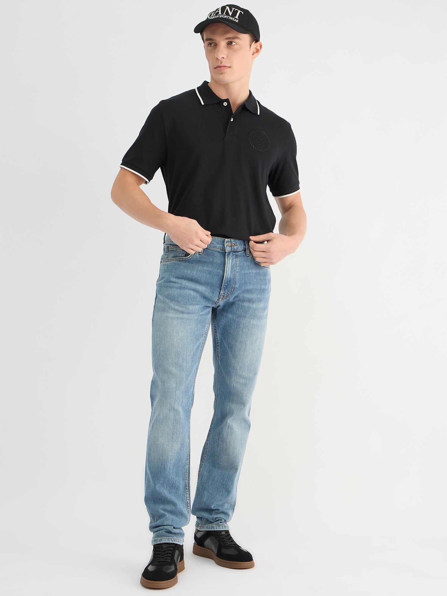 Gant Men Black Regular Fit Solid Polo Tshirt
