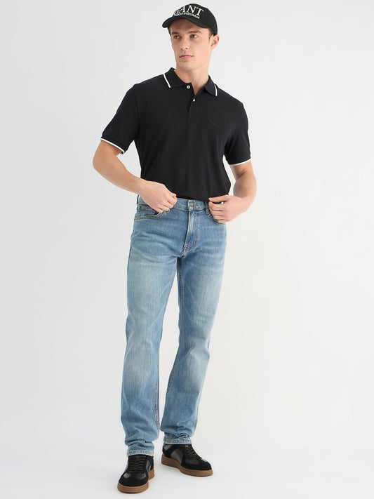 Gant Men Black Regular Fit Solid Polo Tshirt