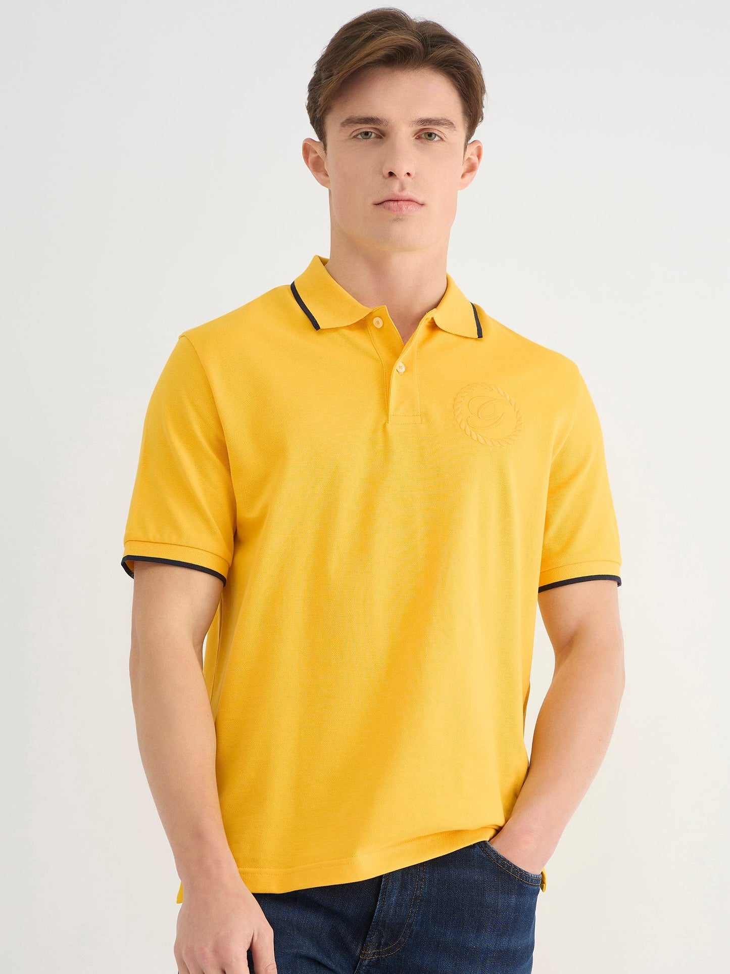 Gant Men Yellow Regular Fit Solid Polo Tshirt