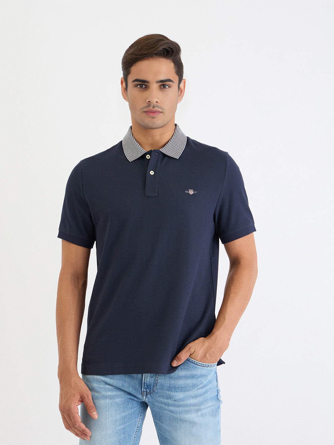 Gant Men Blue Solid Polo Tshirt