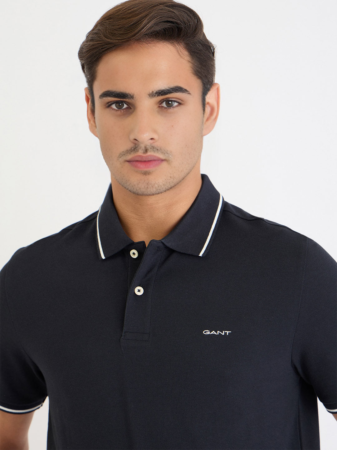 Gant Men Black Solid Polo Tshirt