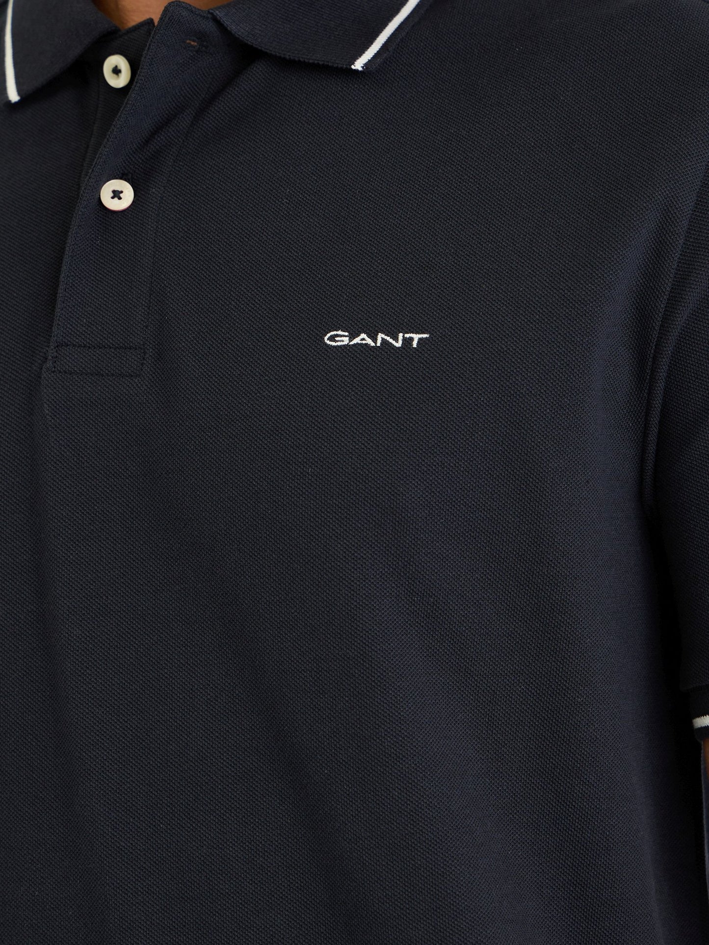Gant Men Black Solid Polo Tshirt