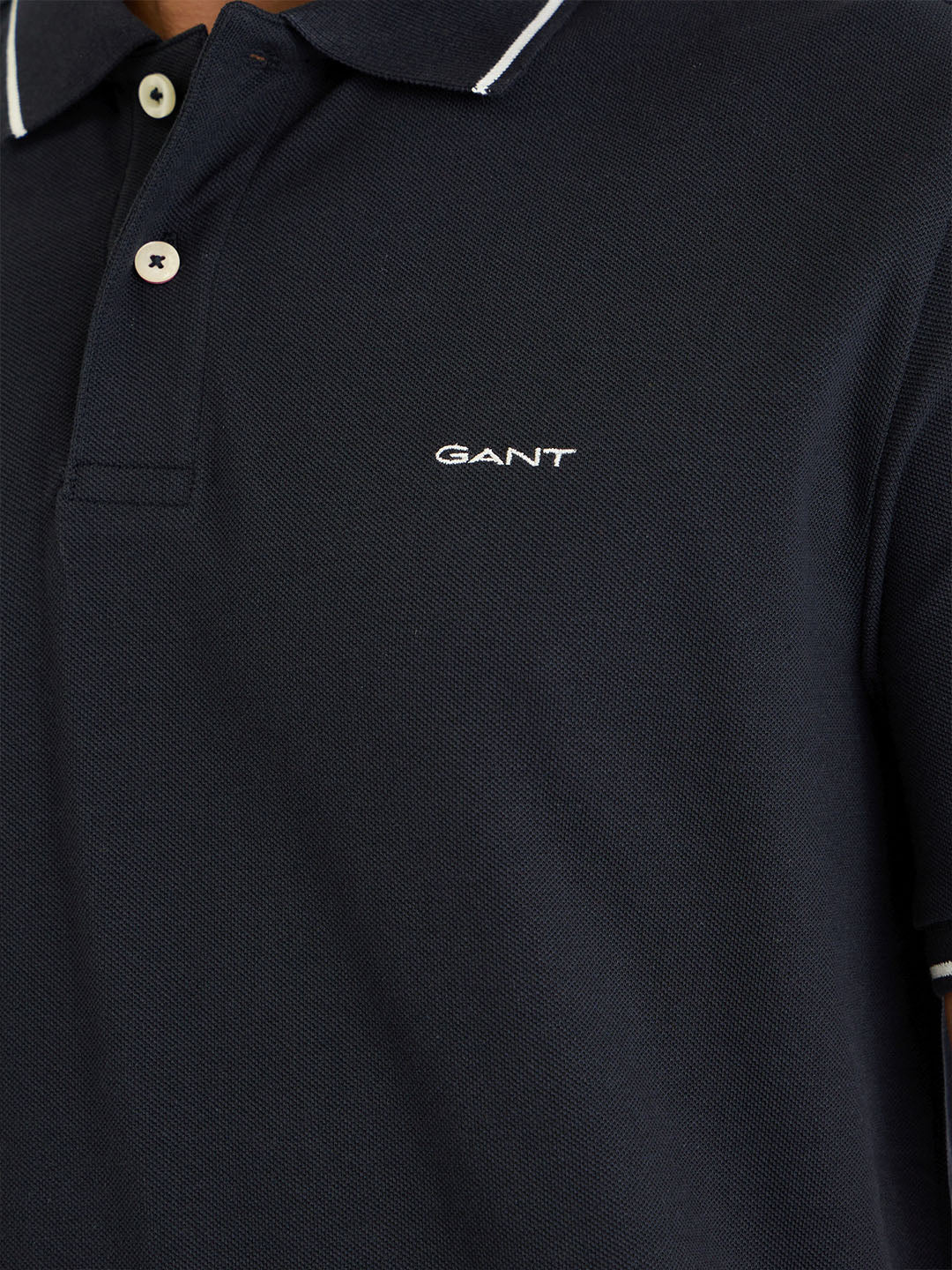 Gant Men Black Solid Polo Tshirt